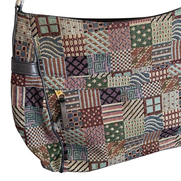 Vintage SAS Tapestry Quilt Leather Patchwork Crossbody Shoulder Purse - Picture 4 of 11